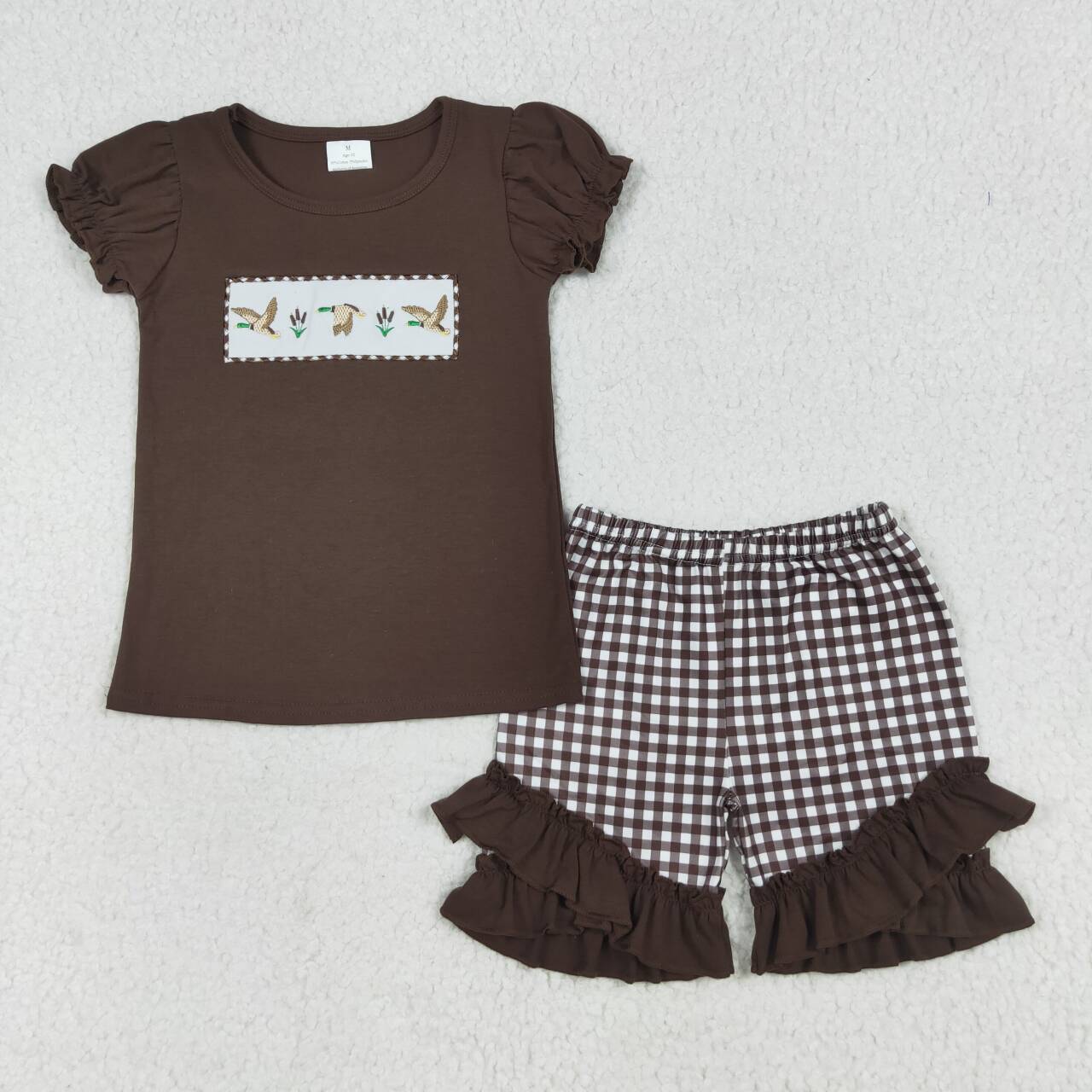 Embroidery Mallard duck shirt plaid shorts girl summer outfit