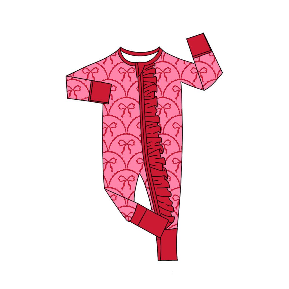 toddle baby pink bow long sleeve zip romper
