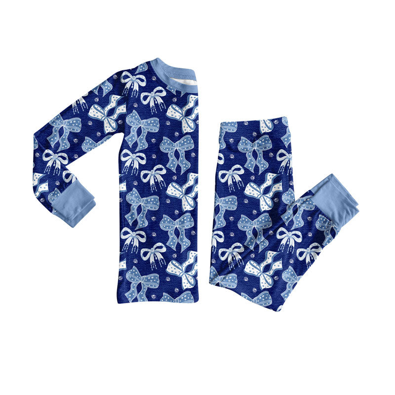 Blue bow kids pajama set wholesal factory price