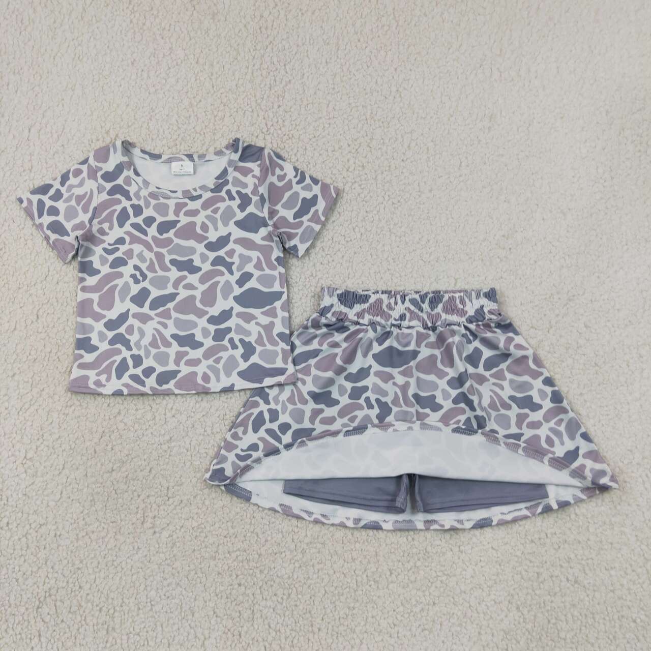 Baby girls grey camo crop top matching skirt design summer outfit