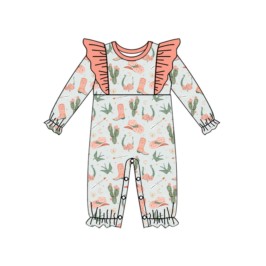 Cowgirl western catcus boots long sleeve romper