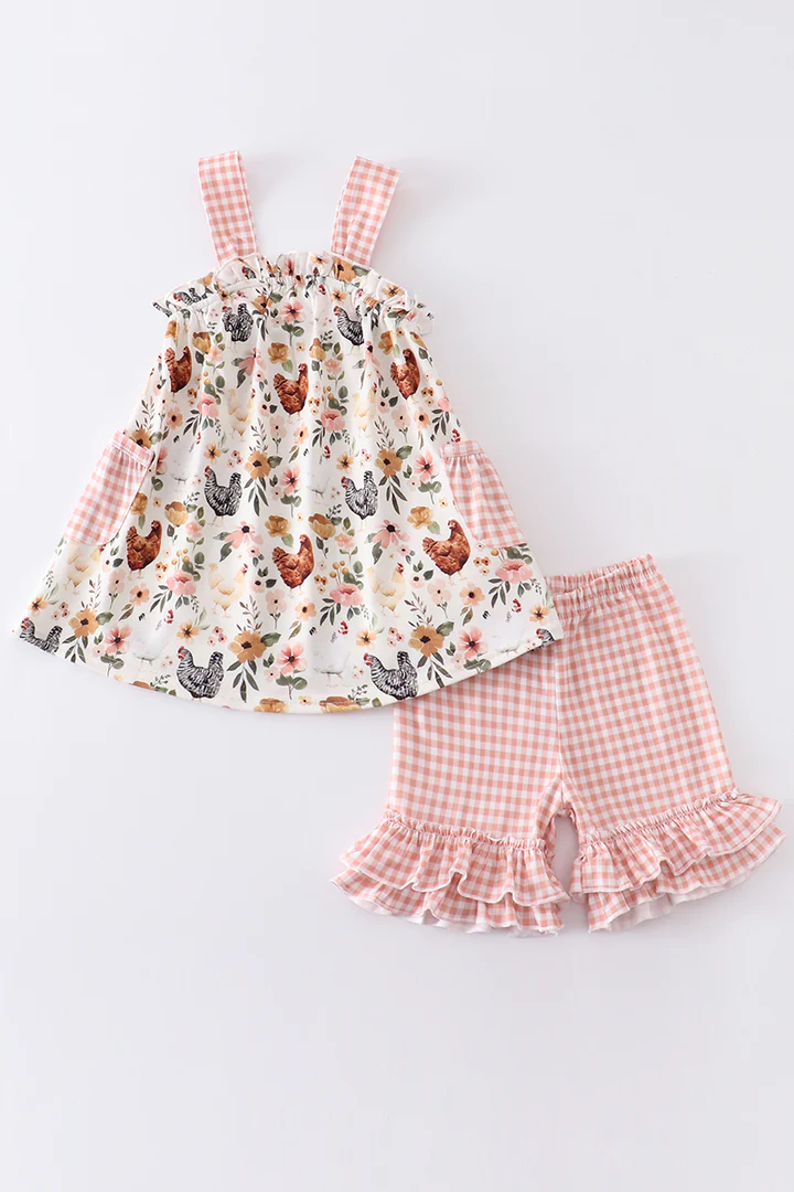 farm animal floral summer short set