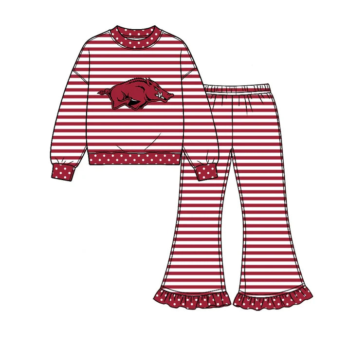 Baby girl custom team cheer design long sleeve top pants set