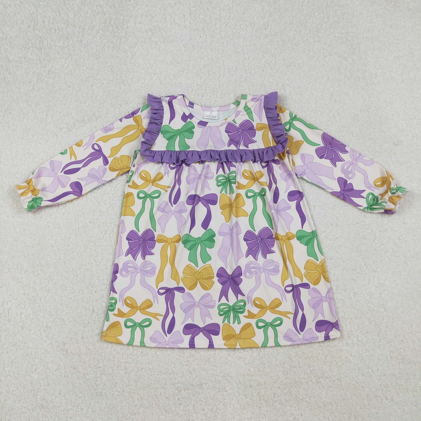 Mardi Gras bow kids long sleeve outfit