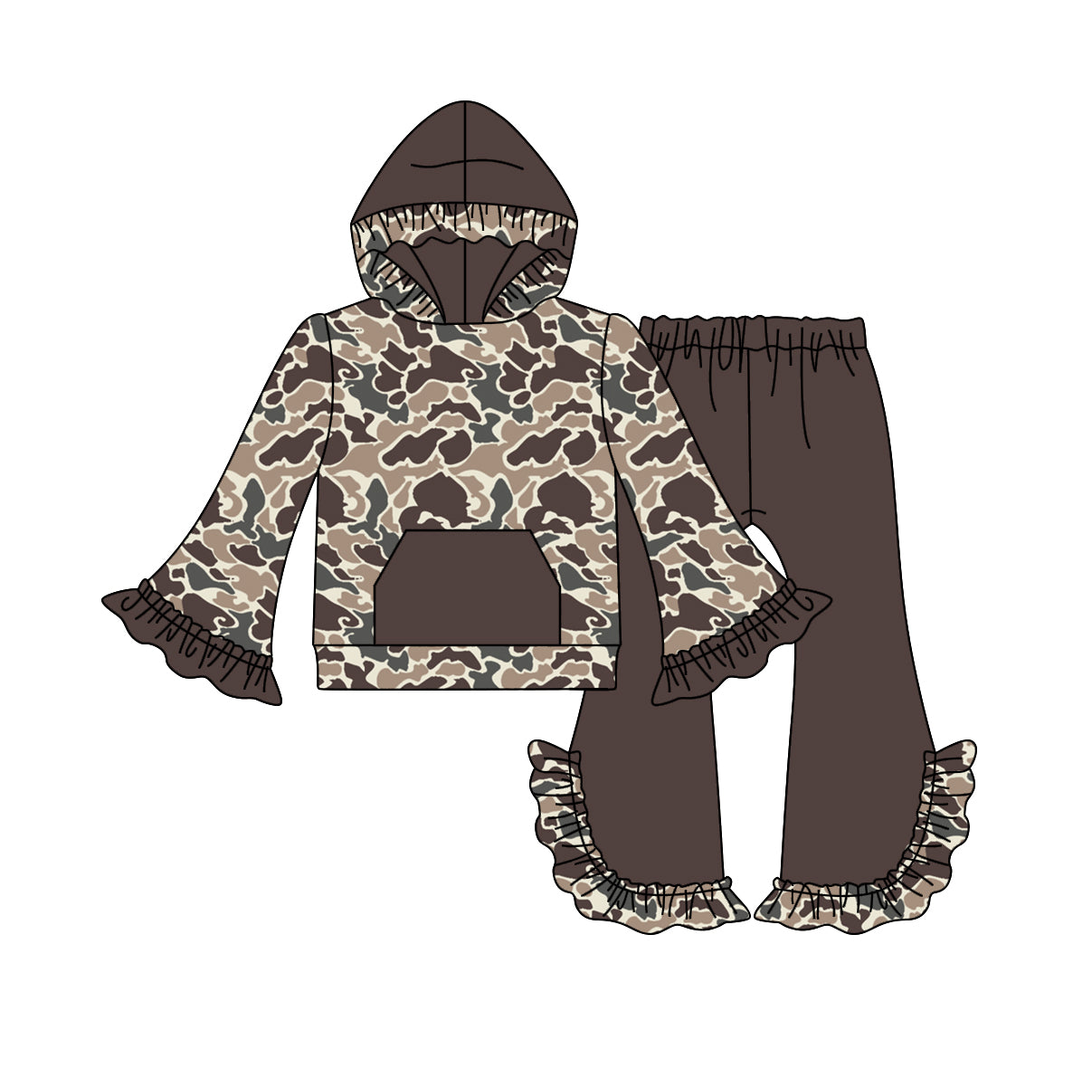 wholesale price baby girls grey camo design long sleeve hoodie set