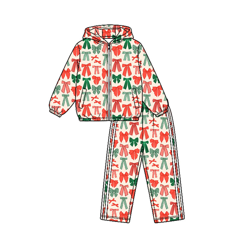 Wholesale Kids Girls Christmas Red Green Bow Pullover Top Matching Pants Clothes