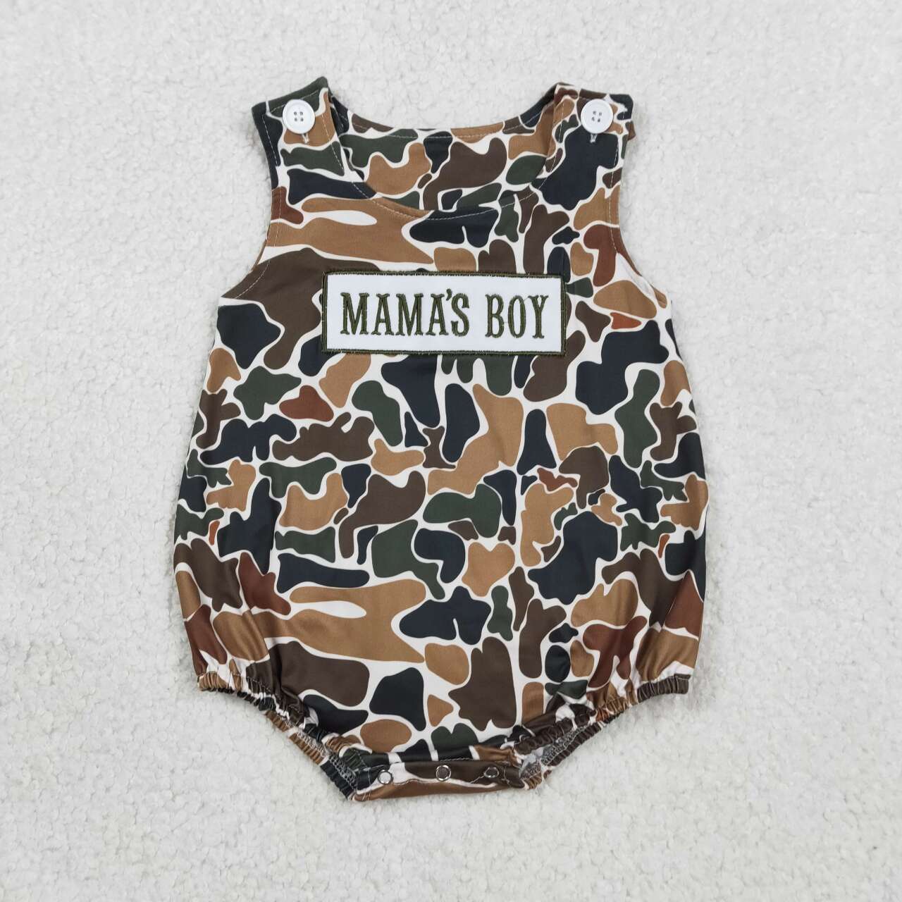 Mamas boy brown camo embroidery romper