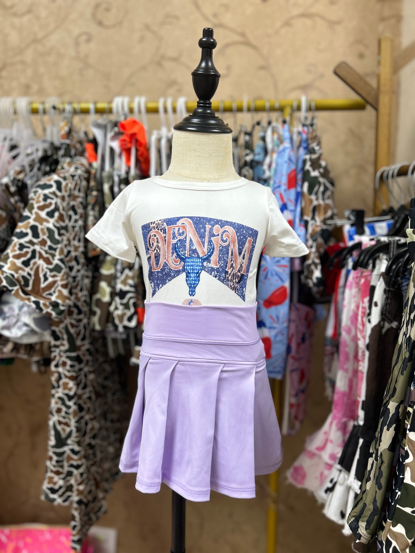Girls western shirt matching lavender yoga skirt summer outfit