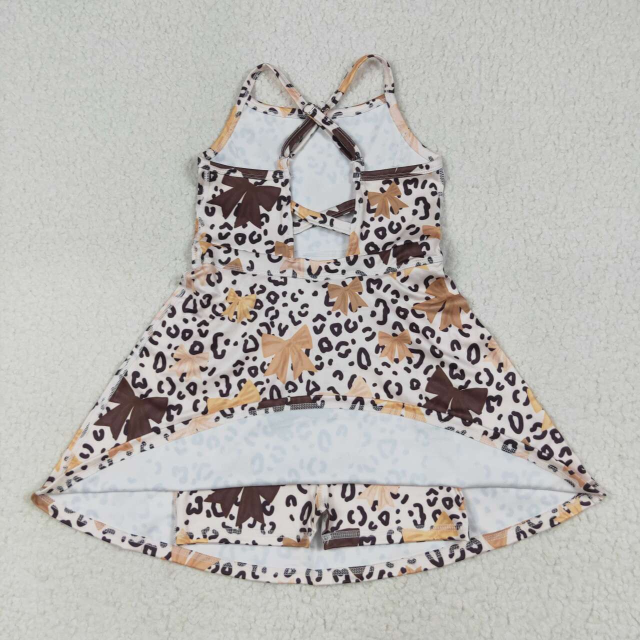 Baby girls brown bow leopard active wear athletic summer yoga dress