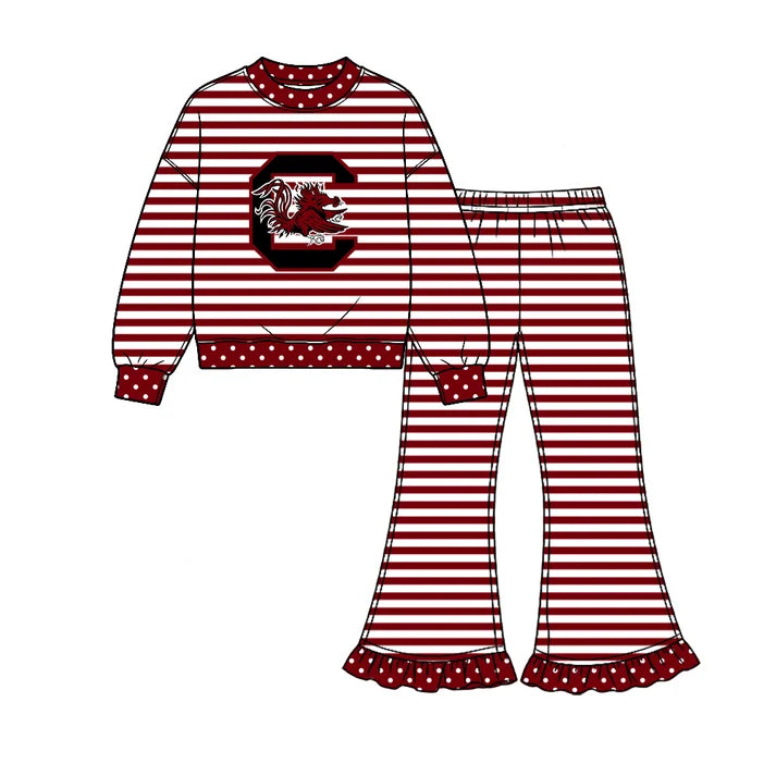 Baby girl custom team cheer design long sleeve top pants set