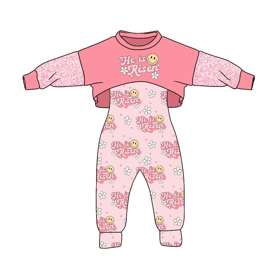 Sunshine long sleeve top jumpsuit 2pcs clothes set, moq 5