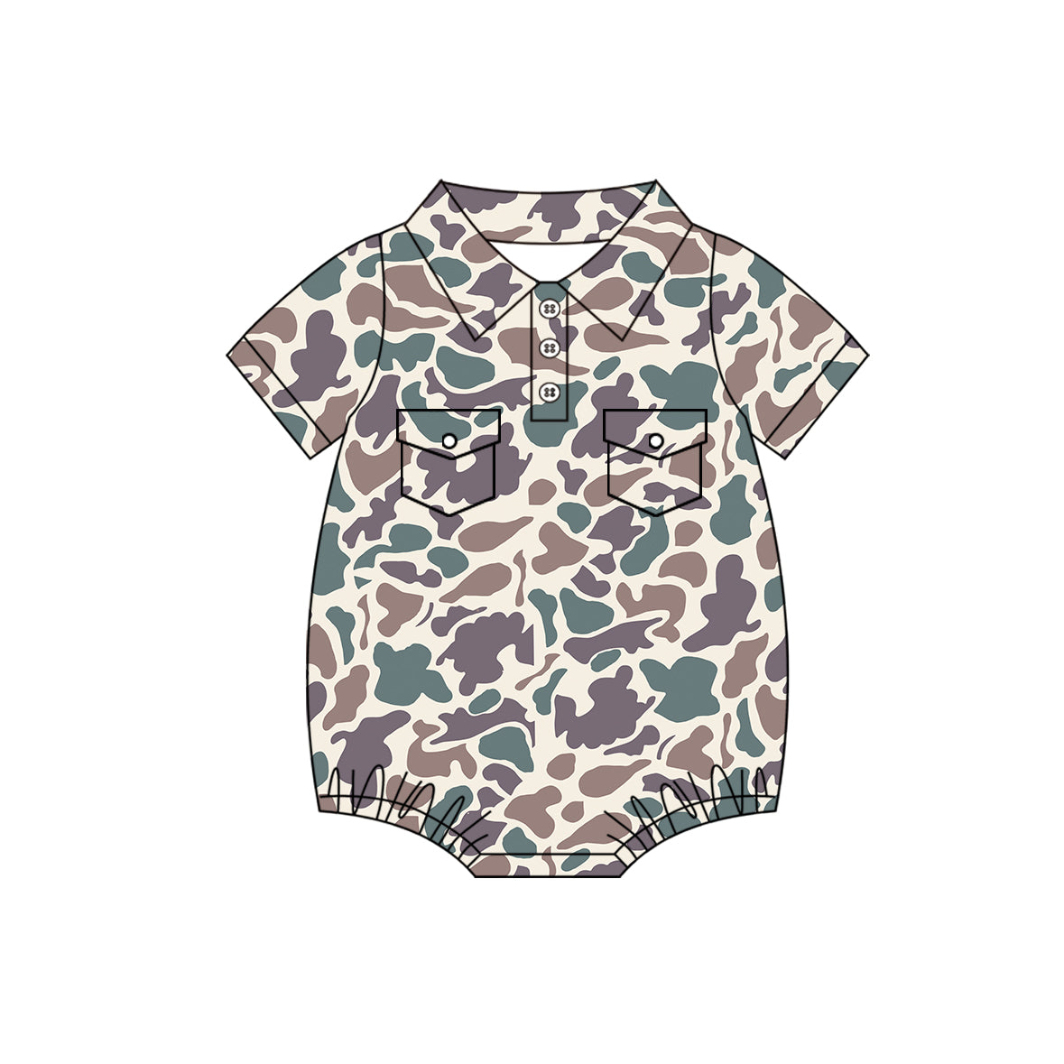 Toddle baby boy camouflage two pockets short sleeve tshirt romper