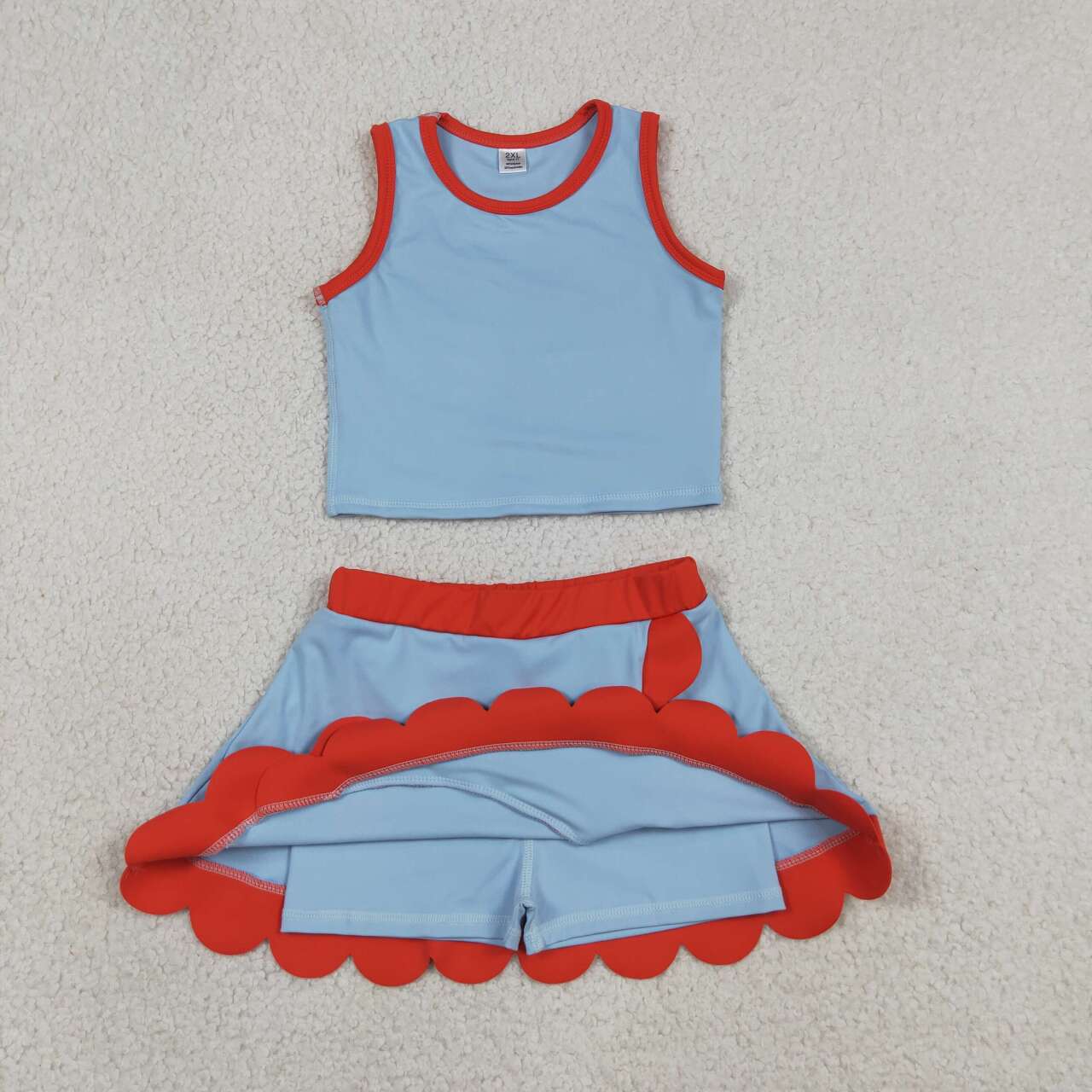 Blue yoga top matching skorts girls summer outfit