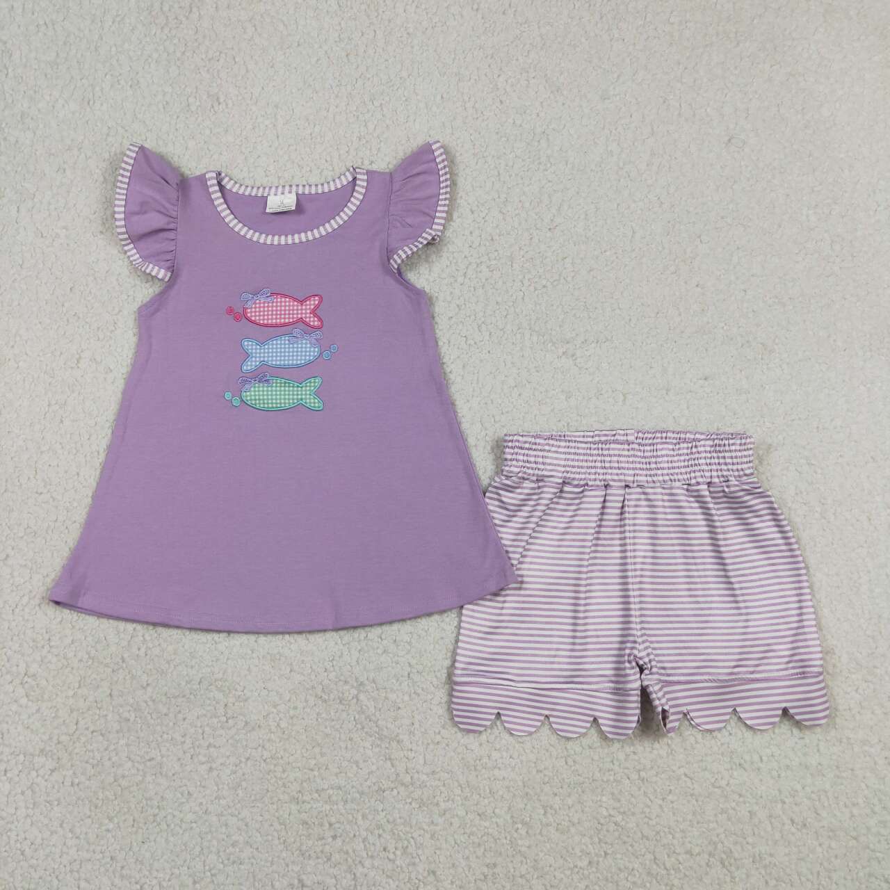 Embroidery Fish print toddle girls summer outfit