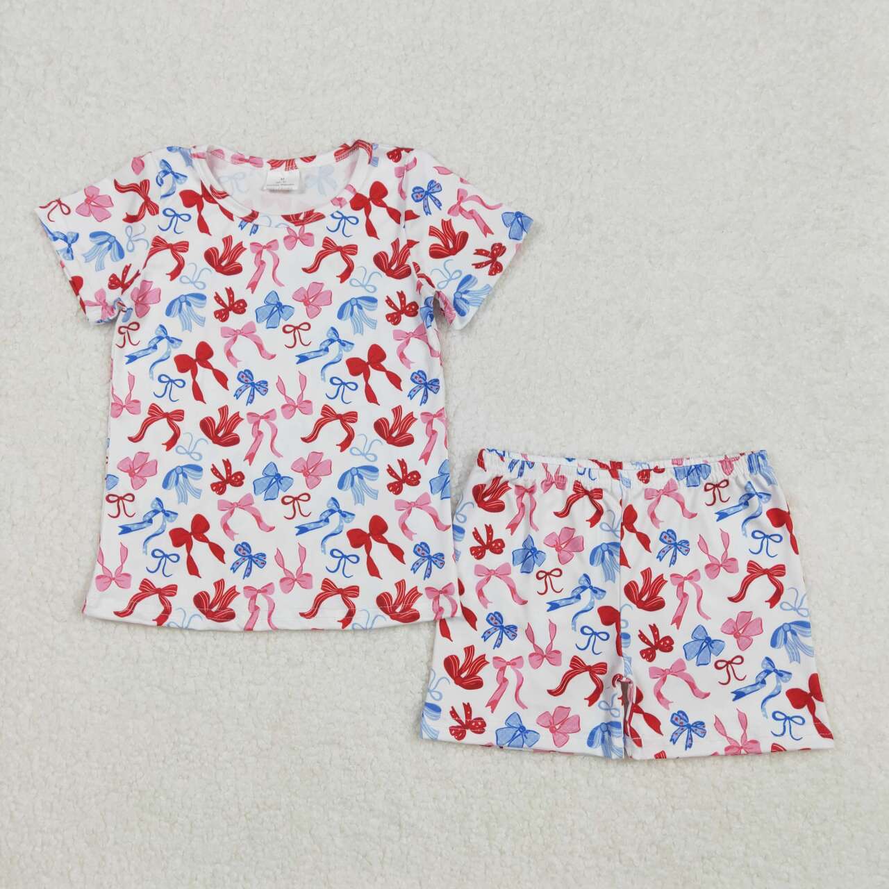 Red blue bow July 4th girls summer outfit