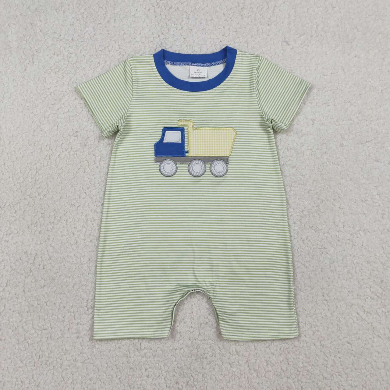 Embroidery Construction design baby boy summer romper