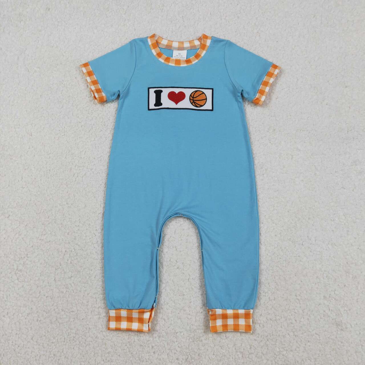 Baby boy I love basketball short sleeve embroidery romper