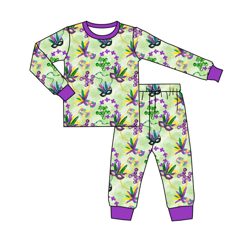 Mardi Gras kids long sleeve pajama set wholesal factory price