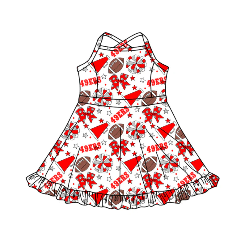 Toddle girls wholesale custom team design Baby Girls Strap Stars Bows Yoga Ruffle Knee Length Dresses Activity Wear Cute Kids Clothing