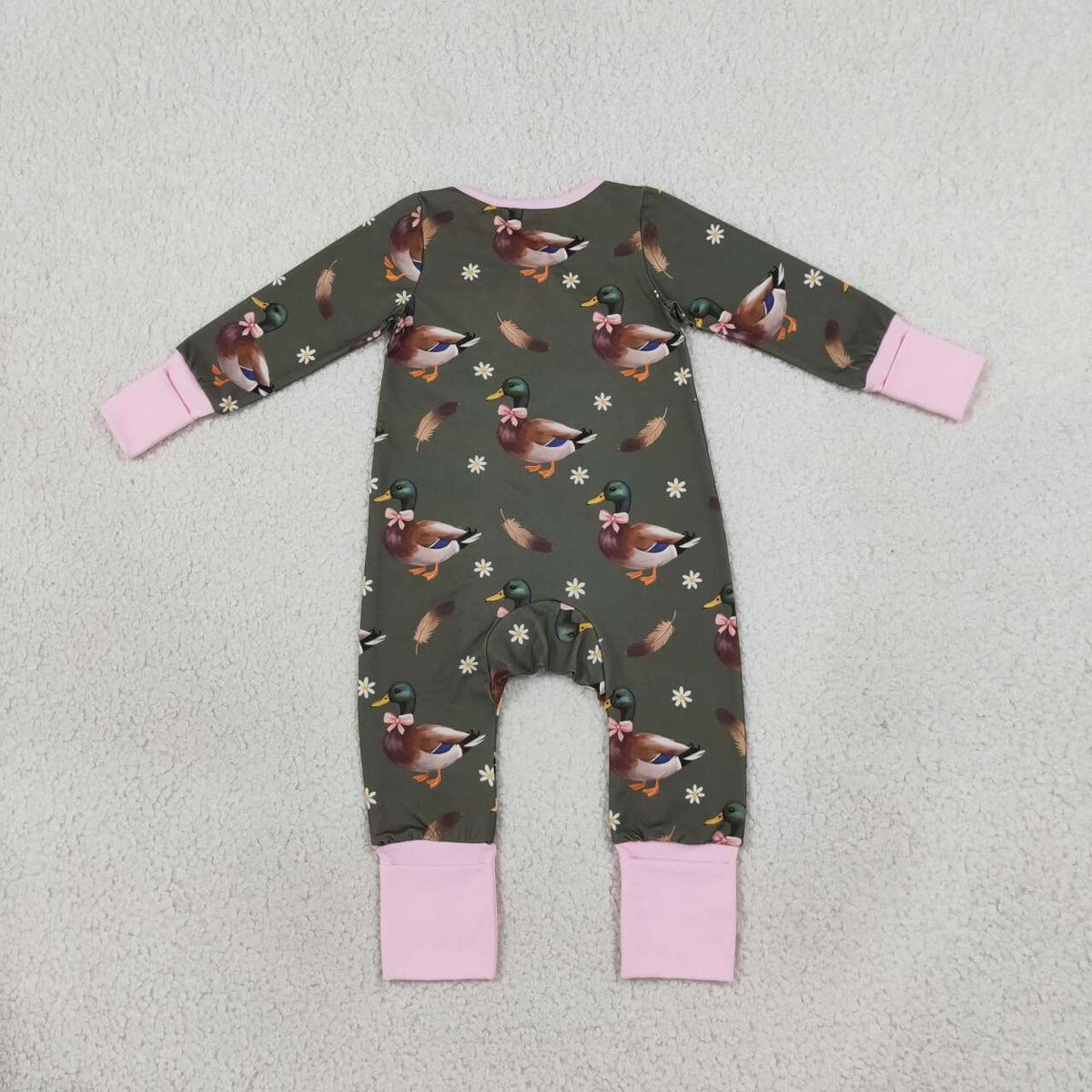 Toddle baby girl mallard duck flowers zip romper