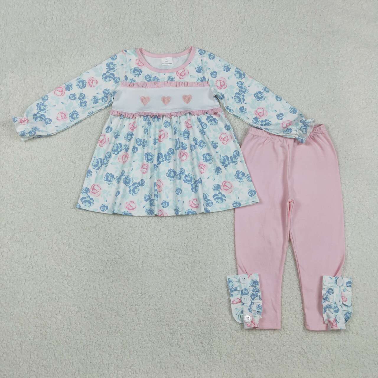 Embroidery Valentines day flower design girls holiday outfit