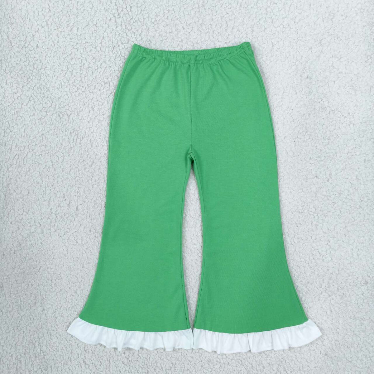 Green white cotton bell bottom pants