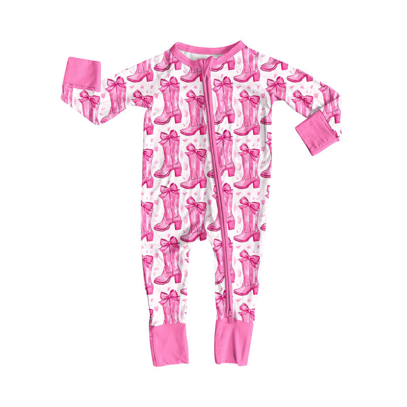 Western cowgirl boots girls long sleeve zip romper