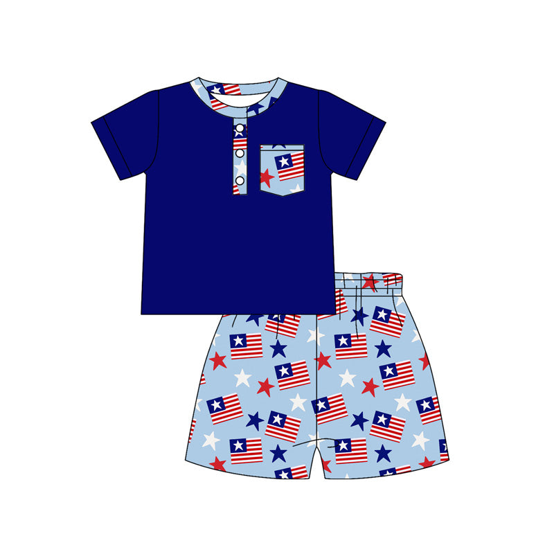 America bow top matching shorts custom design boy summer outfit