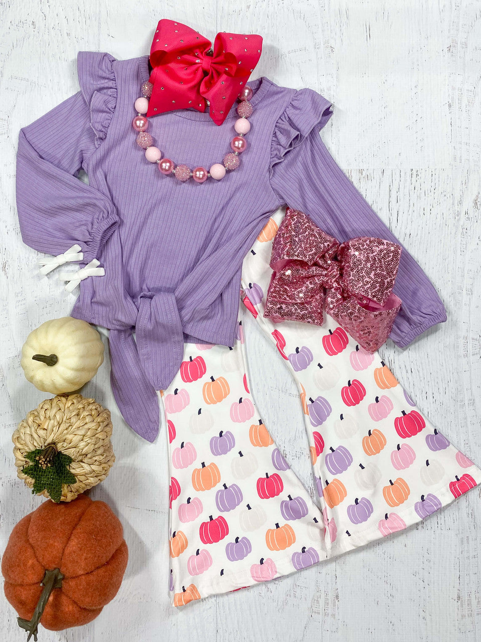 toddle baby girls lavender long sleeve top pumpkin bell bottoms fall clothes