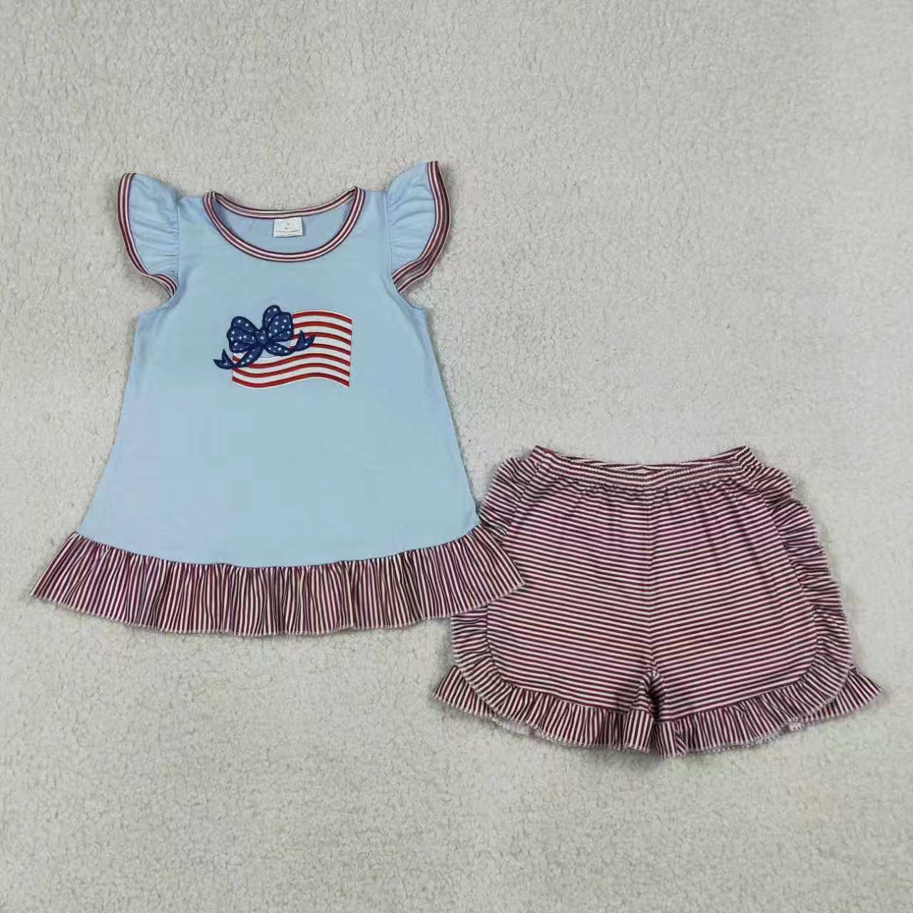 American embroidery flag car design baby boy summer outfit