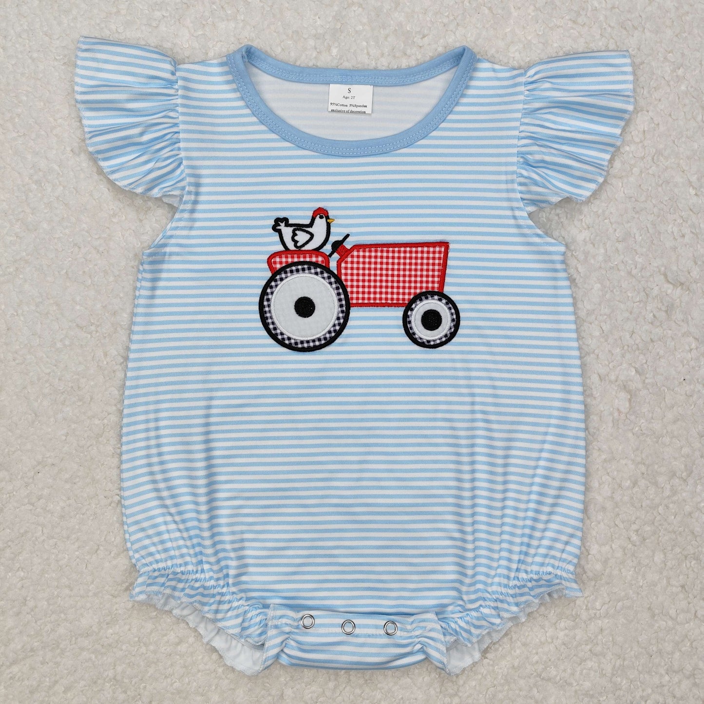 Sister brother embroidery farm tractor chicken matching summer outfit