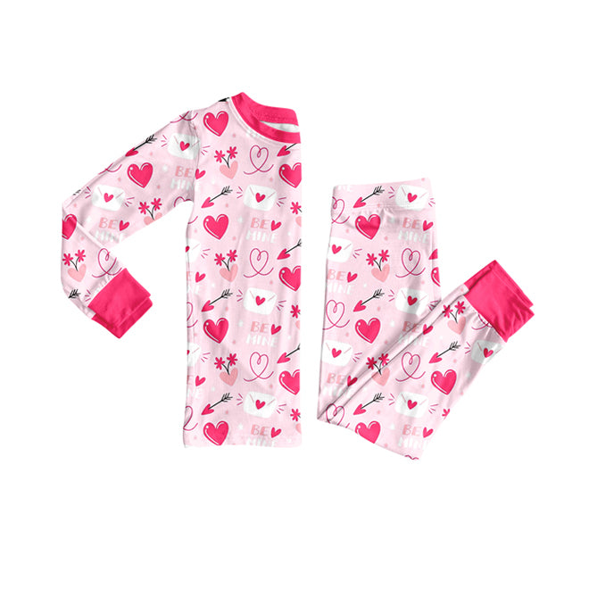 Valentines day heart kids long sleeve pajama set wholesal factory price