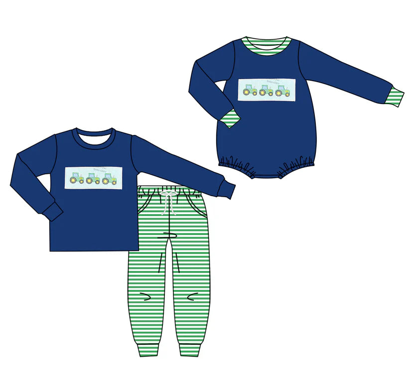 Farm tractor design baby long sleeve matching clothes whoesale price