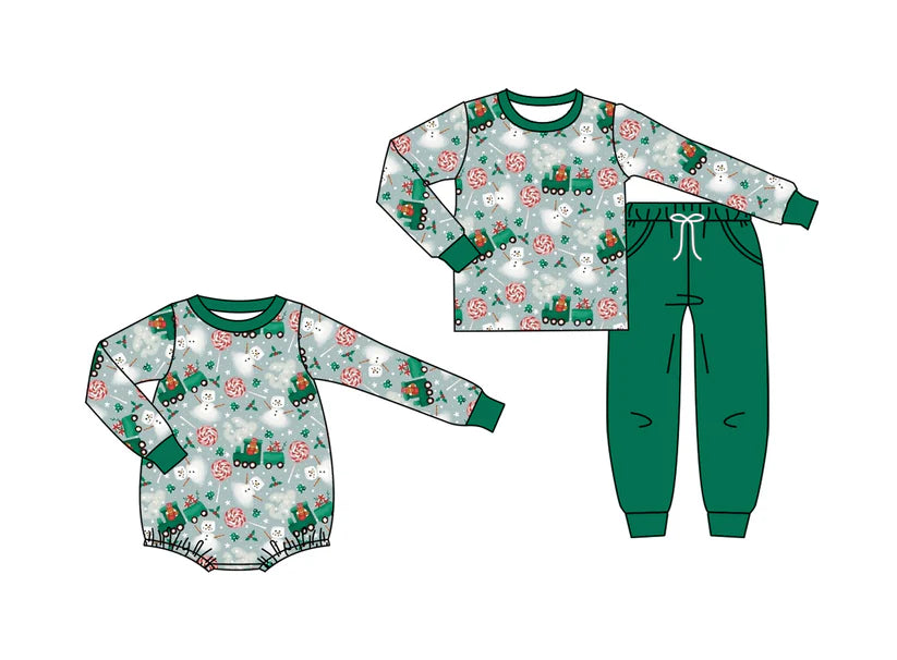 Christmas design baby long sleeve matching clothes whoesale price