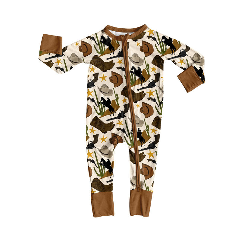 toddle baby western long sleeve zip romper wholesale factory price