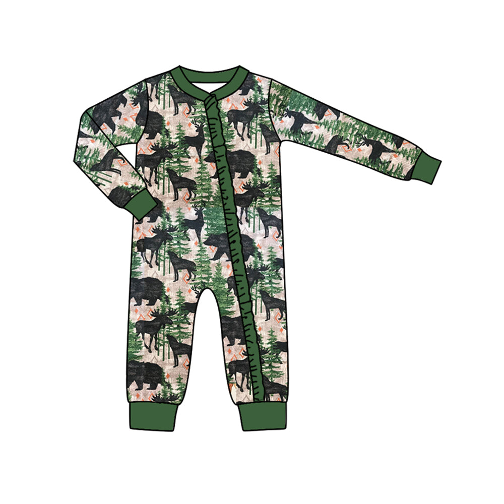 infant kids baby girls long sleeve reindeer zip romper