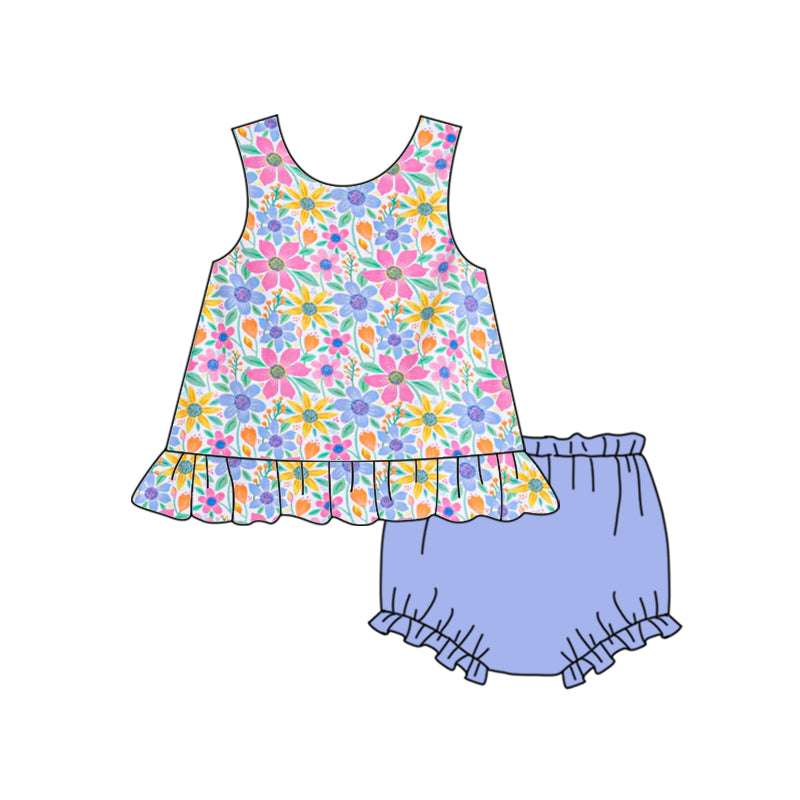 baby girl purple pink yellow floral summer bummie set