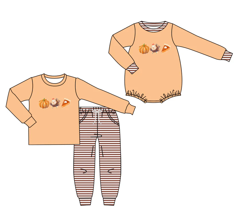 Thanksgiving pumpkin design baby long sleeve matching clothes whoesale price