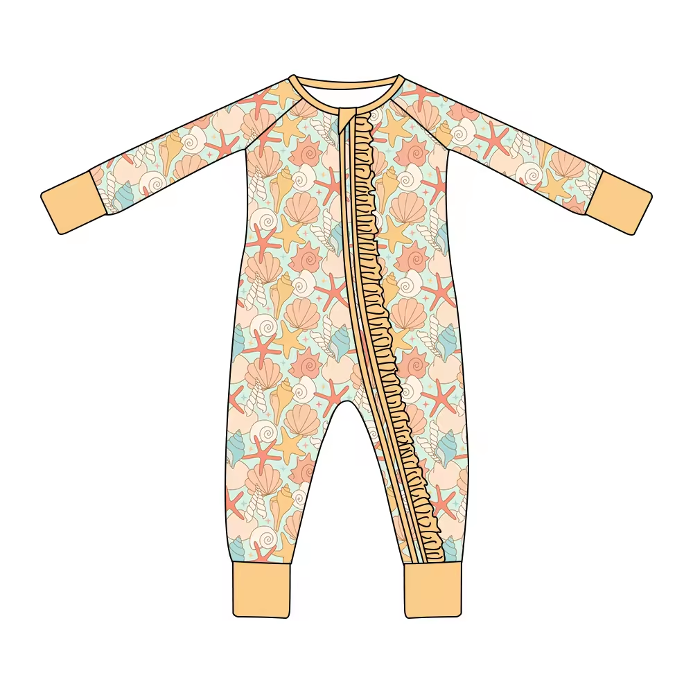 infant baby long sleeve sea shell zip romper