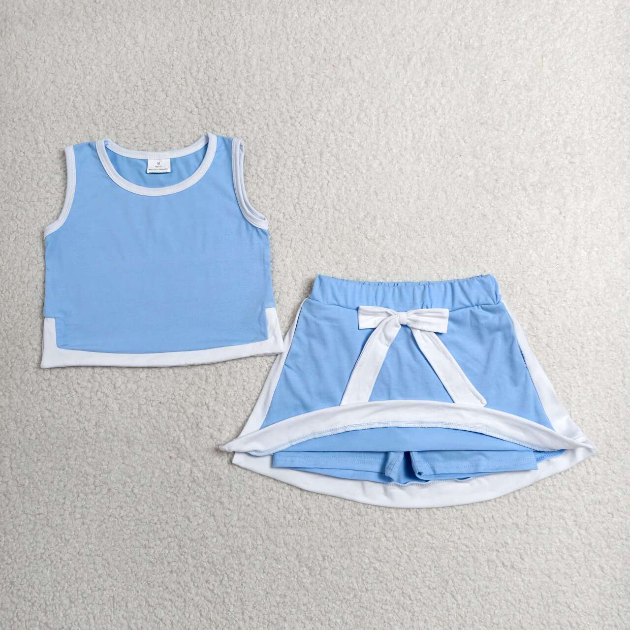 Blue tank top matching shorts girl summer outfit