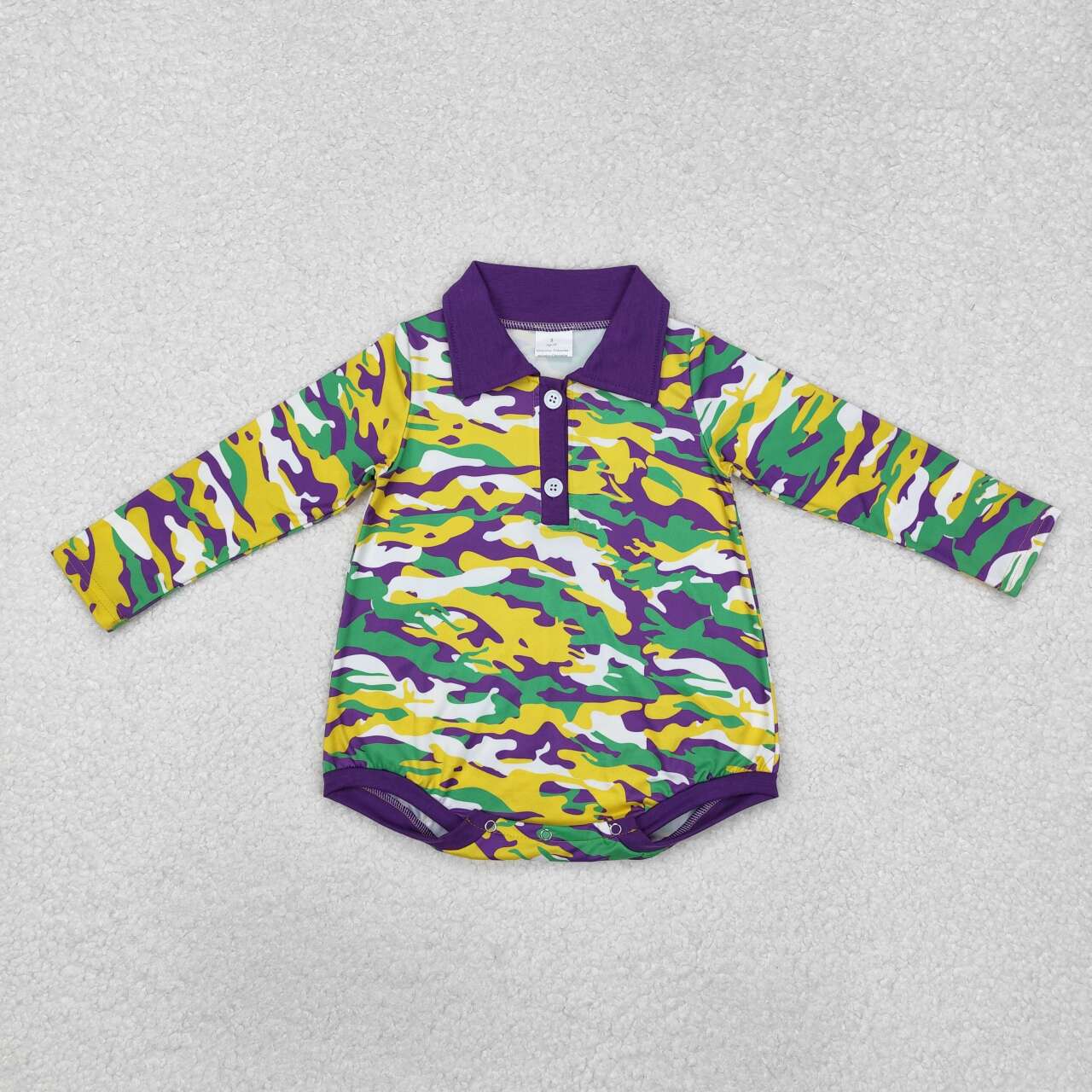 Toddle baby boy Mardi Gras camo long sleeve romper