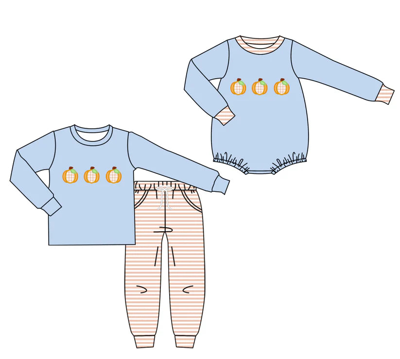 Fall pumpkin design baby long sleeve matching clothes whoesale price