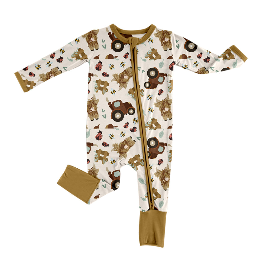 infant baby boy long sleeve cow tractor farm zip romper
