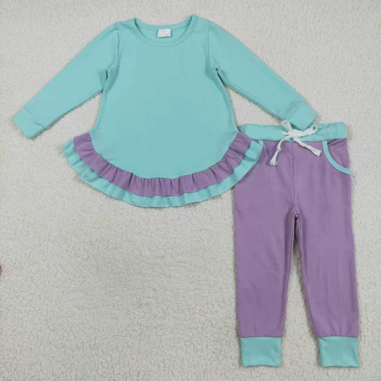 Light pink shirt matching blue pants kids long sleeve outfit