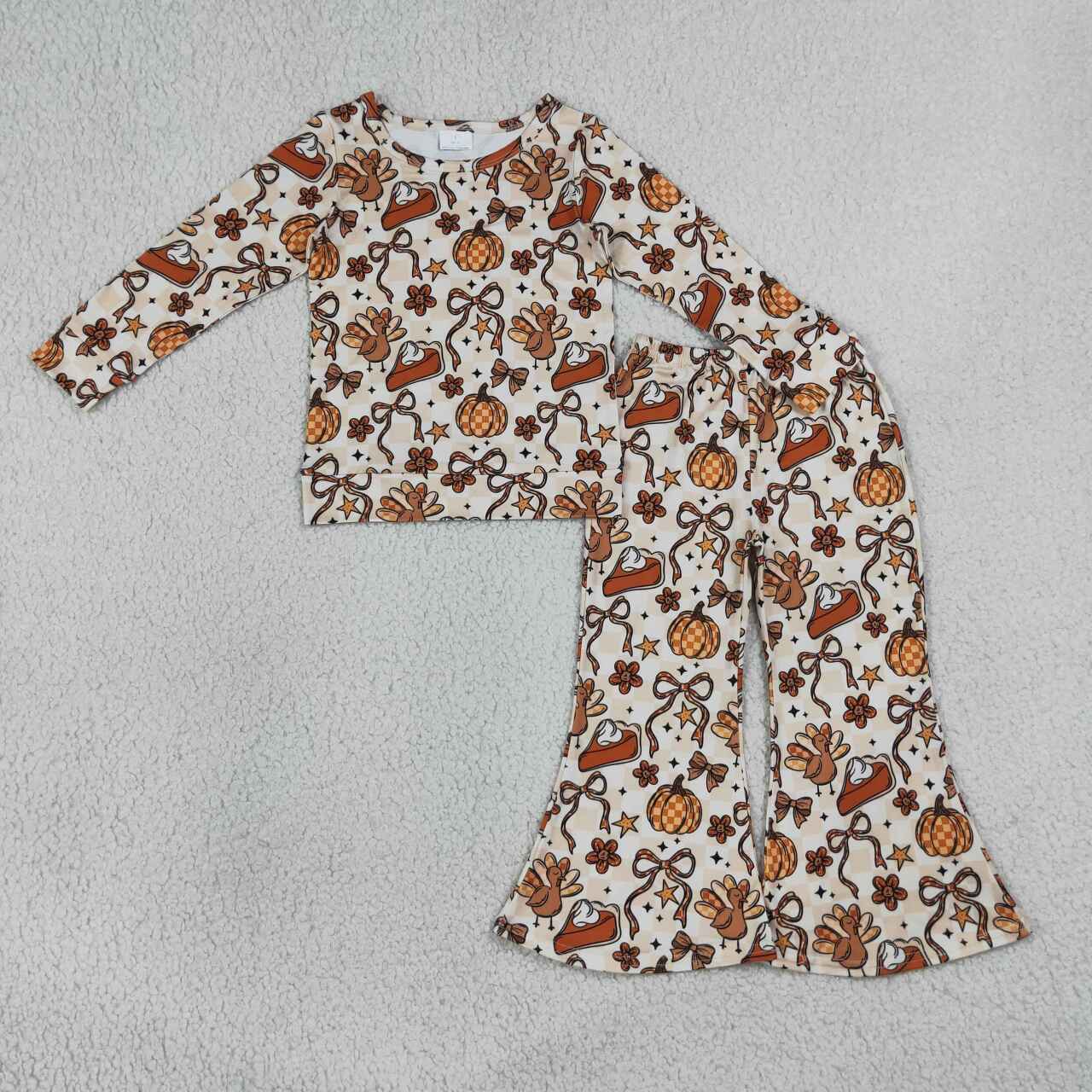 Thanksgiving turkey long sleeve top matching pants girl outfit
