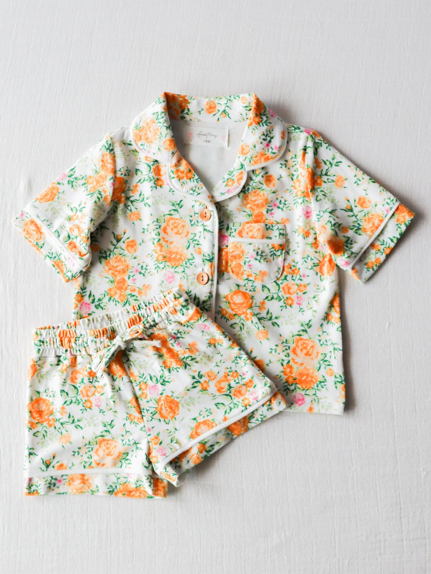 baby girl short sleeve orange floral pajama set