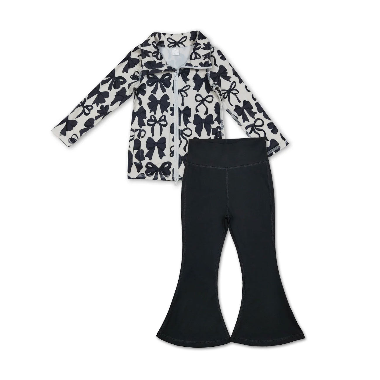 baby girls black bow two pieces active wear athletic sports clothes