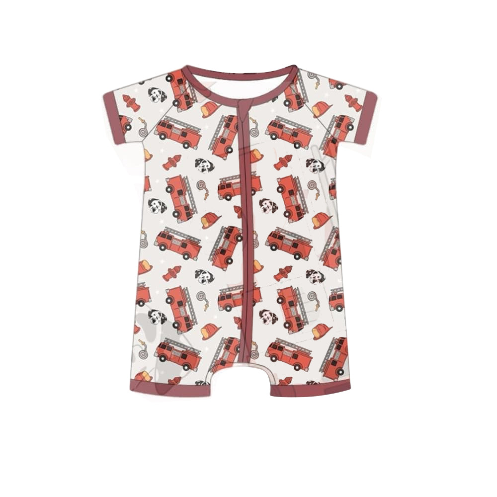 wholesale kids short sleeve firefighter zip romper