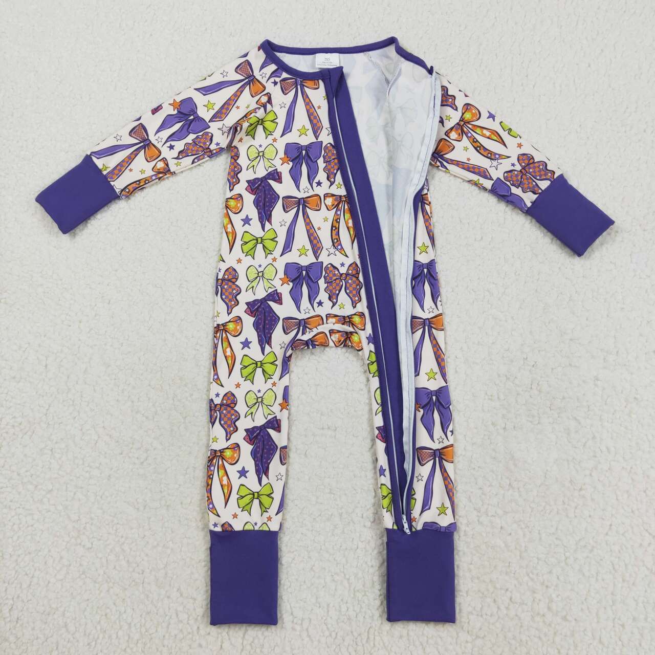 Toddle baby girl Halloween bows long sleeve zip romper