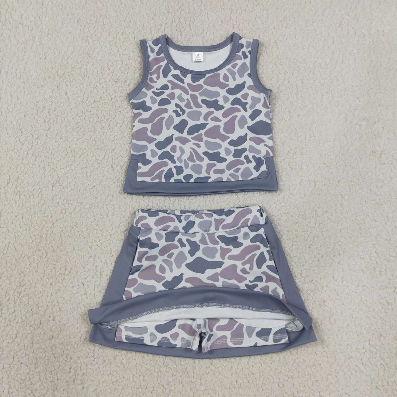Light grey yoga top matching skorts girls summer outfit